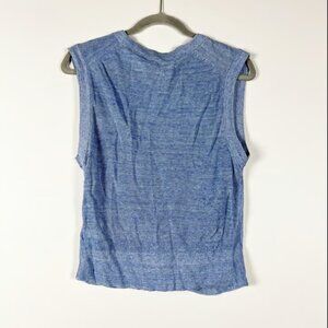 Veronica Beard Kellen Linen Blend Knit Twist Knot Front Sleeveless Lake Blue Top